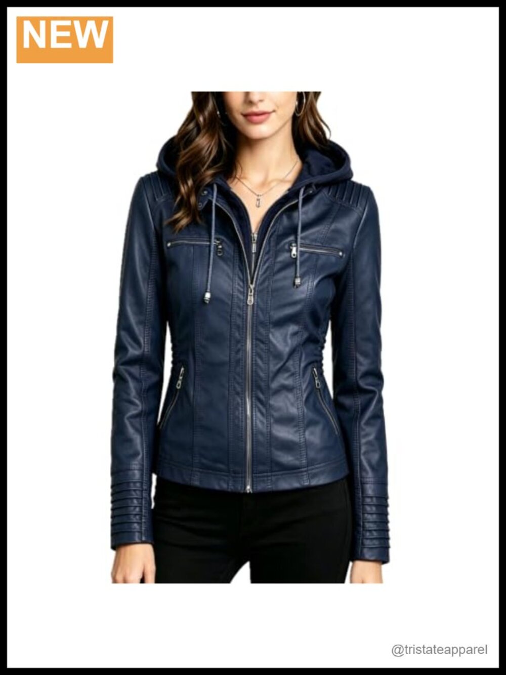 Women's Faux Leather Biker Jacket Quilted Motorcycle Hooded Moto Coat